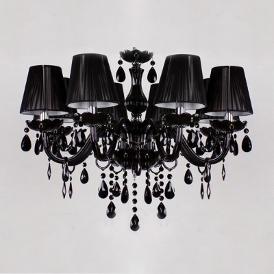 Traditional and Mysterious Jet Black Floral Bobeche Hanging Crystal Chandelier