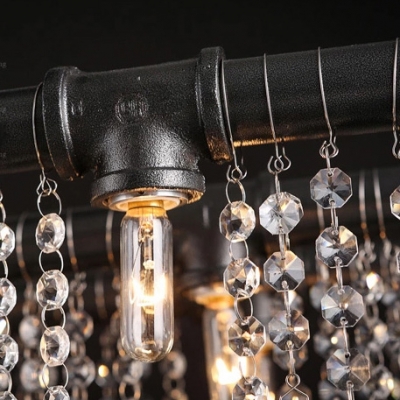 Iron Bar with Crystal Droplet Vintage Linear Pendant Chandelier 15-Light