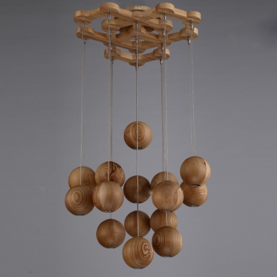 16-Light 19.6”Wide Wooden Ball Designed Large Pendant Lighting