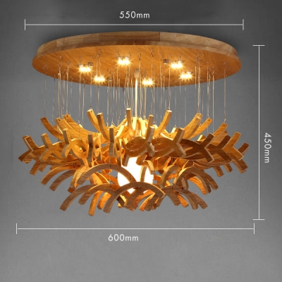 Round Canopy Hanging Wooden Sticks Large Pendant Light 23.6”Wide 7-Light