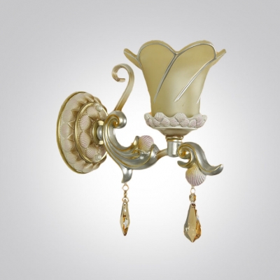 Beauteous White and Gold Finish Pairs with Delicate Round Iron Base Embellished Elegant Single Light Wall Sconce