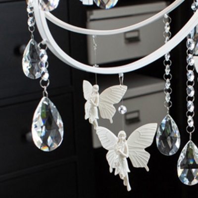 Delicate Small Butterfles Suspended and Hand Cut Crystal Strands and Droplets Accented 6-Light Chandelier