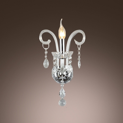 Elegant Wall Light Fixture Completed with FabricHardback Shade and Graceful Crystal Arms and Drops