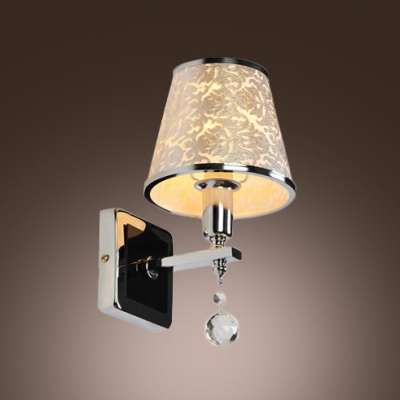 Exquisite Wall Sconce Features Delicate Silver Finish Adorned with Crystal Droplet Topped with Refined Fabric Shade