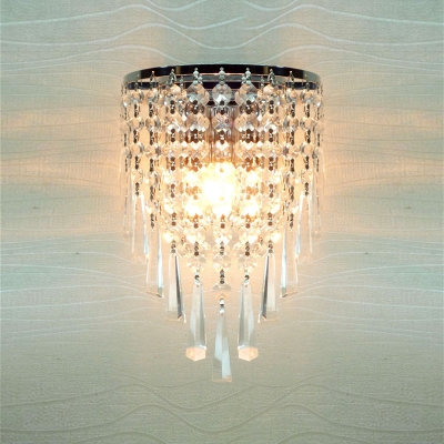 Fabulous Strands of Clear Crystal Beads Hanging From Stainless Steel Frame Add Charm to Contemporary Wall Sconce
