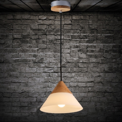 Frosted Glass Cone Shaded Elegantly Designer Wood Mini Pendant Light