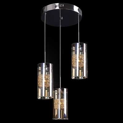 Gleaming Crystal Multi Light Pendant Features Chic Cylinder Glass Shades Creating Modern Embellishment