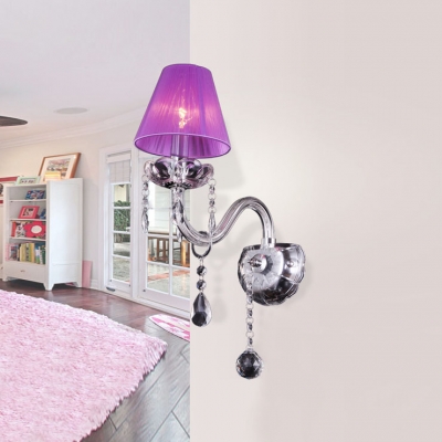 Glistening Single Light Crystal Transitional Wall Sconce with Elegant Purple Fabric Shade