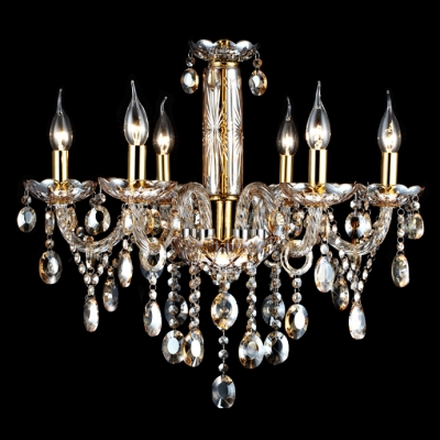 Glittering and Glamour Six Candle Lights Warm Chocolate Crystal Chandelier