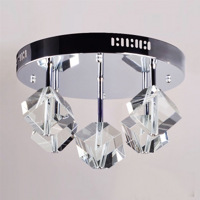 Impressive Round Semi-flush Ceiling Light Adorned with Sparkling Square and Rectangle Faceted Clear Crystal