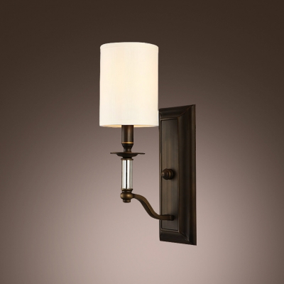 

Magnificent Wrought Iron And Crystal Creates Stunning Wall Sconce with Beige Fabric Shade