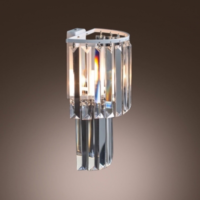 Opulent and Charming Wall Sconce Completed with Stunning Faceted Square Crystals and White Finish Frame