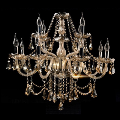 Opulent Strands of Amber Crystal and Droplets 12-Light Elegant Chandelier