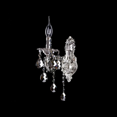Smashing Crystal Drops Paired with Polished Silver Finish Add Glamour to Stunning Wall Light Fixture