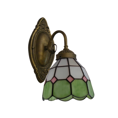 Spring Green and White Tiffany Glass Shade Wrought Iron Wall Sconce