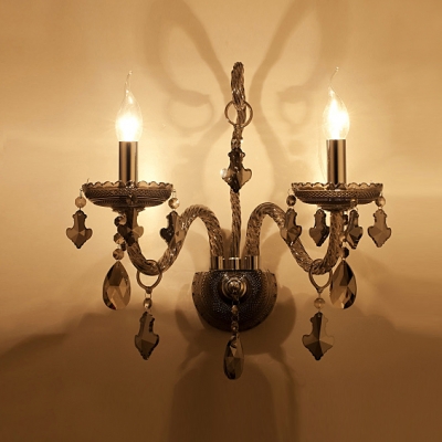 Stunning Glistening Two Light Crystal Wall Sconce Pairs with Beautiful Curving Arms