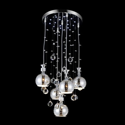 Stunning Multi-Light Pendant Adorned with Delicate Sphere Shades and Dazzling Clear Crystal Balls