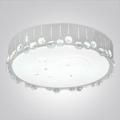Warm and Soft Round Tempered Glass LED Flush Mount in Modern Style with Faceted Crystal Beads