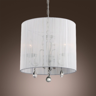 White Cylinder Shade Crystal Drops and Ball Modern 43.3