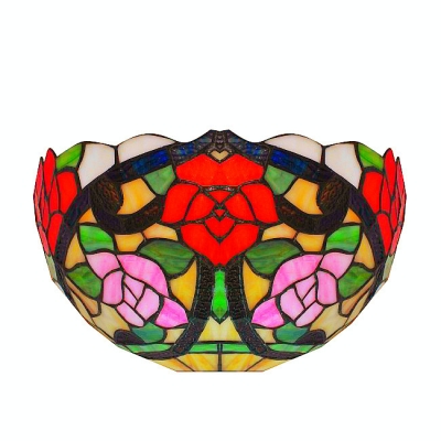 Colorful Flower Cluster Patterned Tiffany Glass Shade Single Light Wallwasher