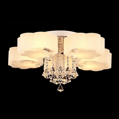 Beautiful Flower Shade 5-Light Flush Mount Light Hanging Clear Crystal Droplets