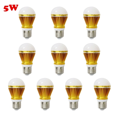10Pcs 300lm Golden E27 5W Cool White Light LED Bulb