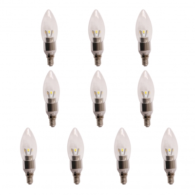 10Pcs E14 Candle Bulb 3W Silver 360 Warm White