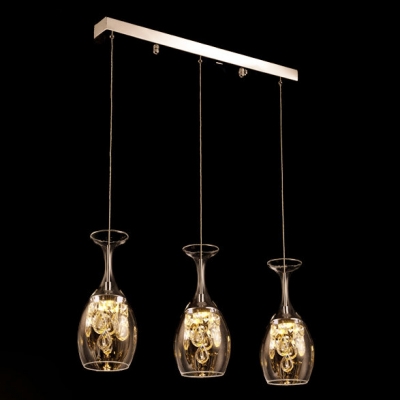 Chrome Finish Mounting Hardware Embellishes Multi Light Pendant with Three Clear Glass Globes and Strings of Glistening Clear Crystal Beads