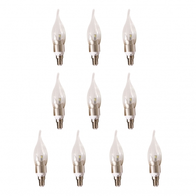 10Pcs 6Leds E14 Candle Bulb 3W Silver 360 Warm White