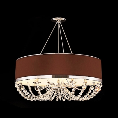 Charming Chic Pendant Light Features Beautiful Crystal Strings and Brown Drum Shade Offers Ambient Light