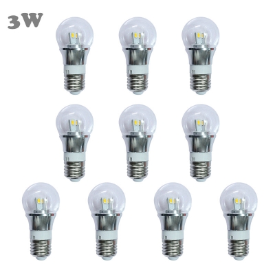 Mini LED Ball Bulb  10Pcs 6000K 300lm 220V E27 3W  in Silver Fiinish