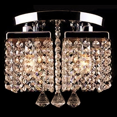 4-Light Modern and Elegant Sparkling Crystal Beaded Strands Shade Flush Mount with Round Canopy