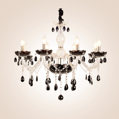 Glamorous Chandelier in White Finish Frame Features Crystal Droplets and Eight Candelabra-style Bulbs