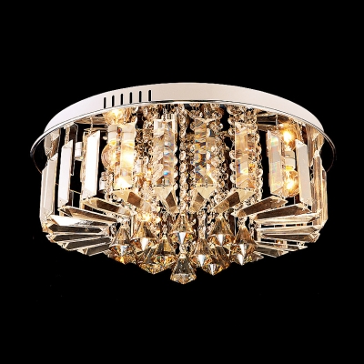 Graceful Stainless Steel Round Canopy Crystal Diamonds Hang Together Modern Flush Mount