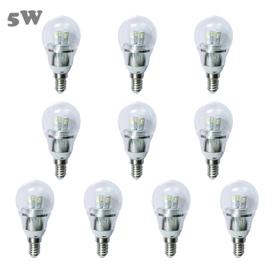 10Pcs 6000K 5W 85-265V E14 Mini LED Ball Bulb in Silver Fiinish