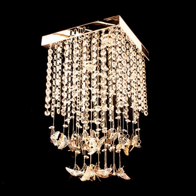 Hanging Lovely Crystal Butterfly and Sparkling Strands Modern Style Flush Mount Lighting