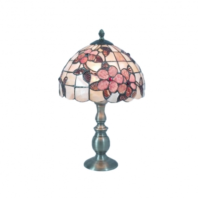 Beautiful Red Blossom Shell Shade Wrought Iron Living Room Table Lamp