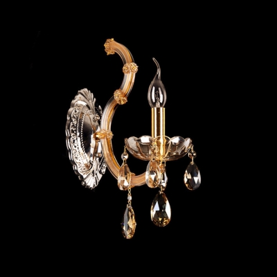 

Grand Gold Finish and Delicate Canopy Add Elegance to Striking Single Light Crystal Wall Sconce