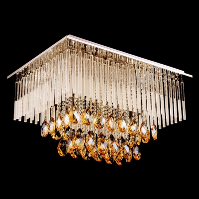 Striking and Elegant Crystal Glass Rods and Strands Rainfall Flush Mount Shine with Champagne Crystals