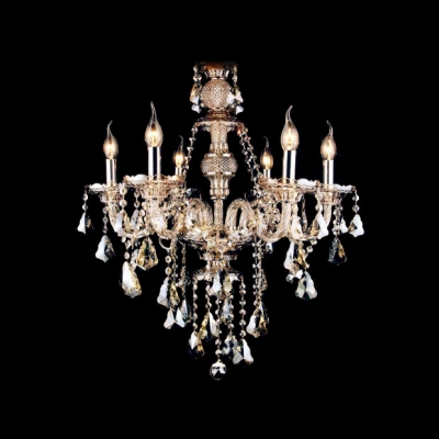 Chrome Finished Candle Lights Brown Crystal Traditional Chandelier Light