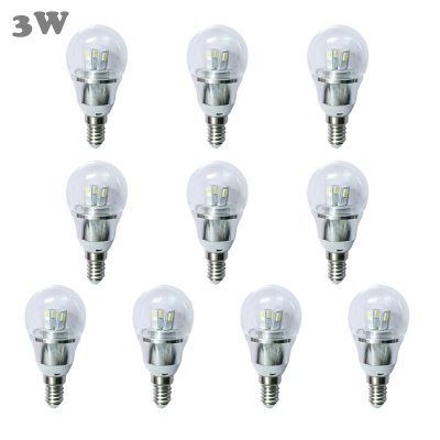 10Pcs 6000K 85-265V E14 3W LED Ball Bulb in Silver Fiinish