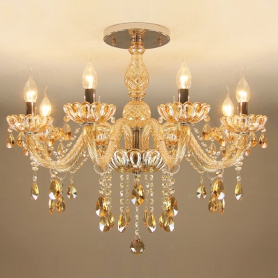 Amber Crystal Warm and Elegant Chandelier with 8 Candle Lights