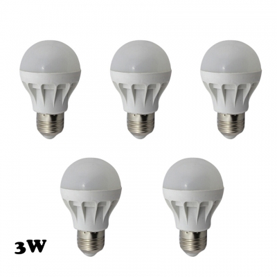 Cool White Light LED Globe Bulbs E27 3W (5 Pcs )