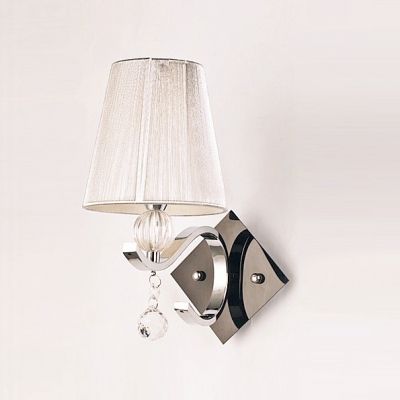 Elegant Silver Silk Thread Shade and Chic Black Square Plate Made Single Light Wall Sconce Modern Look