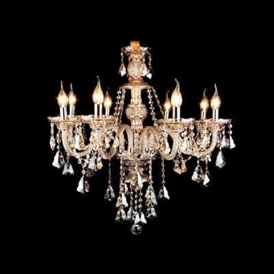 Eight-Light Traditional Candle Style Hanging Sparkling Crystal Drops Chandelier