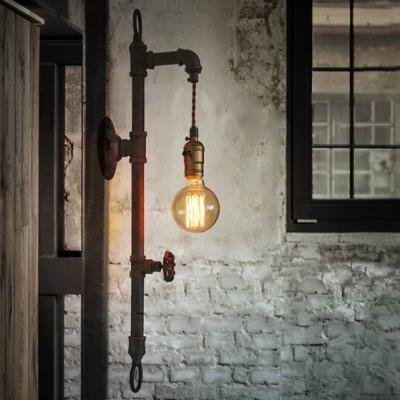 Rust Water Pipe 1 Light Wall Sconce Industrial Wrought Iron 25