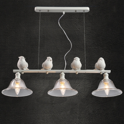 Lovely Birds And Three Bright Glass Shaded Designer Island Light ,Four White Lamp