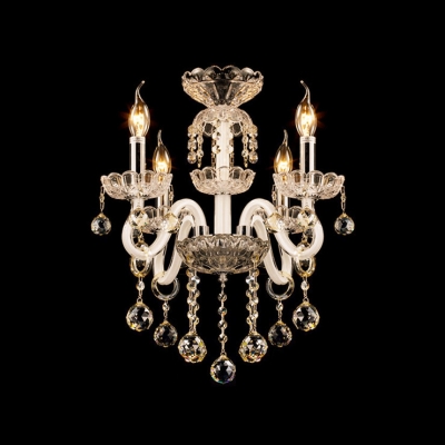 White Finish and Crystal Bobeches Add Glamour to Magnificent Four Light Chandelier