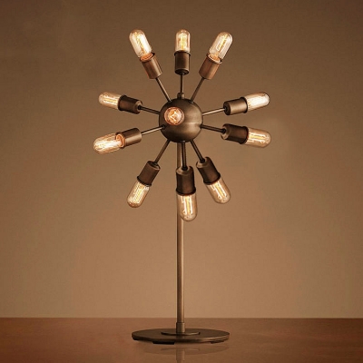 Industrial Sputnik Table Lamp in Black 12 Light Multi Light Desk Lamp