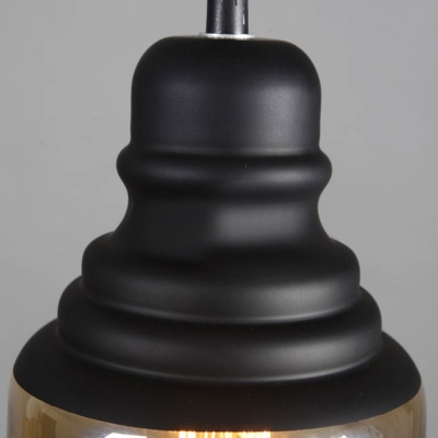 Dome Amber Glass Vintage LED Pendant with Black Fnish